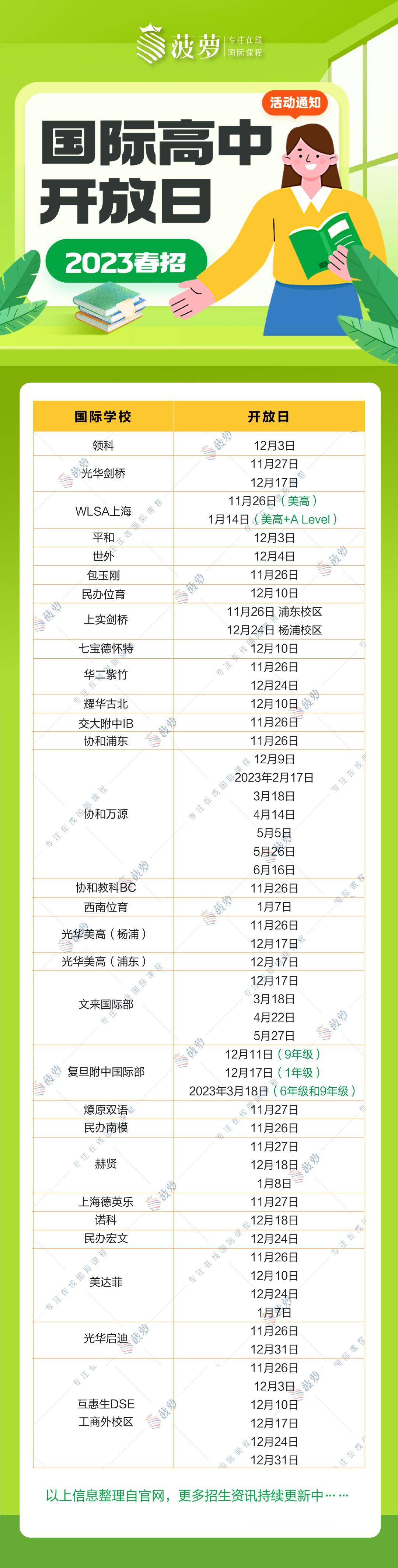 2023年上海国际学校春招时间汇总