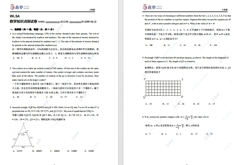 wlsa入学考试测试卷